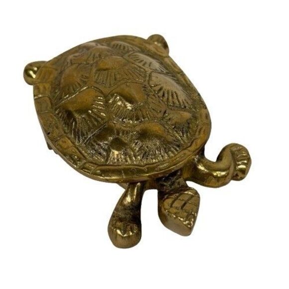 Solid Brass Turtle Trinket Jewelry Box Ashtray Hinged Lid Antique Vintage MCM - Picture 3 of 11